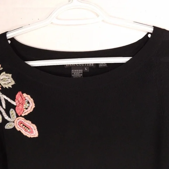 Ziani Couture Rayon/Nylon Top W Flora Embroidery L - Picture 4 of 7
